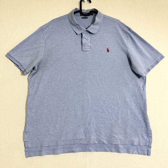 Ralph Lauren Polo Shirt Mens Size XL Classic Fit Heather Light Blue Red Pony - Picture 1 of 8